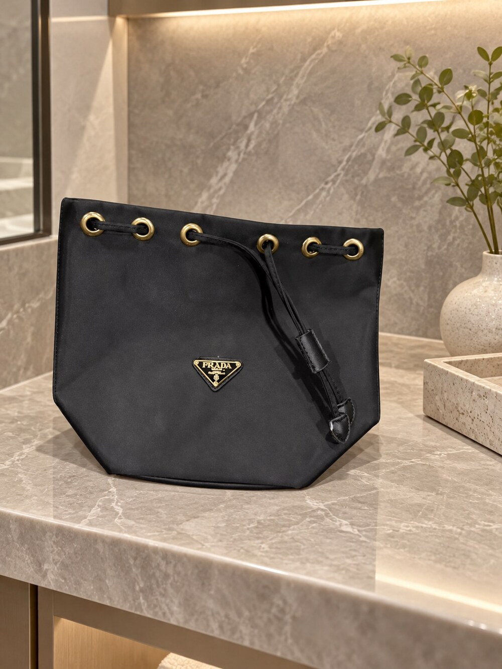 Prada Black Drawstring Makeup Bag | Travel Organizer